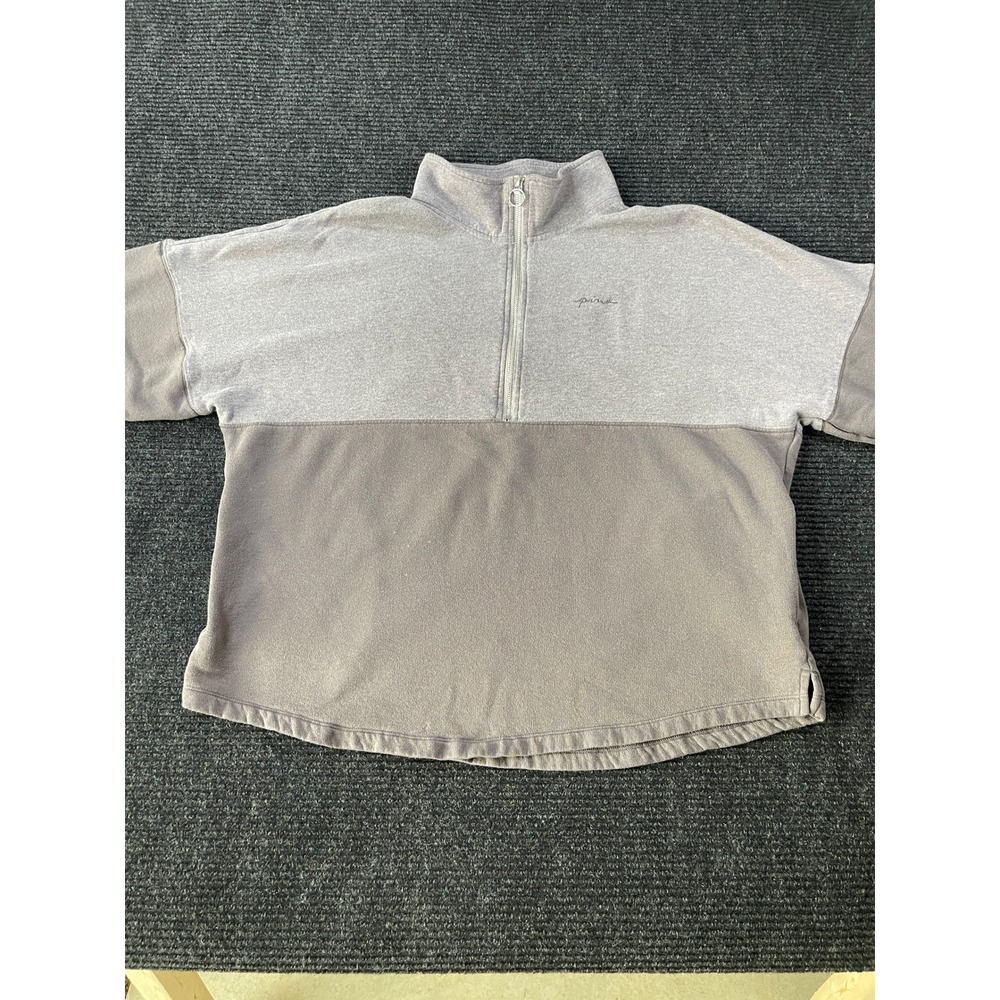 Victoria's Secret PINK Gray Colorblock Quarter Zip Pullover Sweatshirt Large